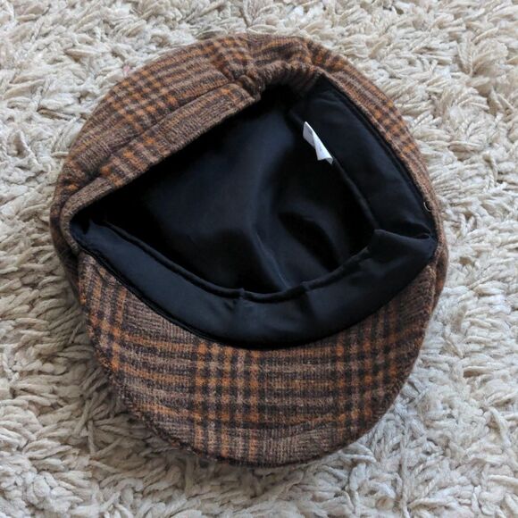 Tickled Pink Brown Plaid 70s Inspired Beret Newsboy Cap - Picture 3 of 6